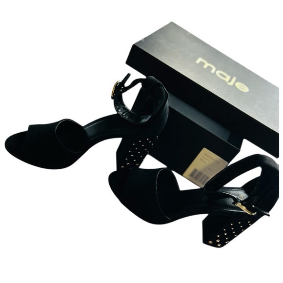 MAJE Paris Studded Block Heel Suede Sandals Heels - Picture 5 of 15